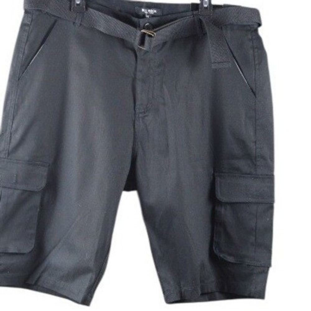 Blu Rock New York Mens Black Cargo Shorts Stretch Cotton Blend Size 40 With Belt